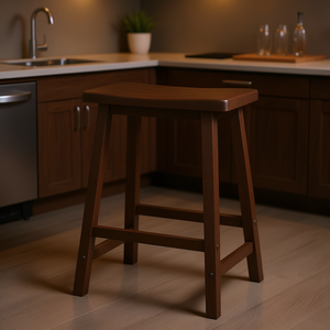 Tabouret de bar Satori de 24 pouces avec siège en forme de selle, structure en bois de noyer antique, mobilier de bar pour la maison - Product Image 2