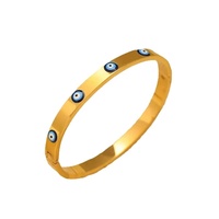 Bracelet et Jonc en Acier Inoxydable Plaqué Or 18K, Bijoux Étanche Tendance avec Motif Œil pour Femme, Porte-Bonheur et Tendance, Vente en Gros