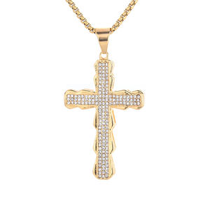 Hip Hop Cruz religiosa 18K chapado en oro no deslustre Zirconia cúbica impermeable colgante de joyería de acero inoxidable para hombre - Product Image 1