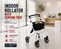 Déambulateur d'intérieur pliable avec 4 roues antidérapantes en PVC, plateau et grand sac de rangement, capacité 108 kg, 6 niveaux, certifié CE UKCA ISO