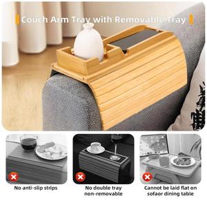 Bamboe Bank Armsteun Dienblad Arm Tray Opvouwbare Bank Cup Houder 2 In 1 Ontwerp Afneembaar <span class=keywords><strong>Sofa</strong></span> Tafelblad - Product Image 5