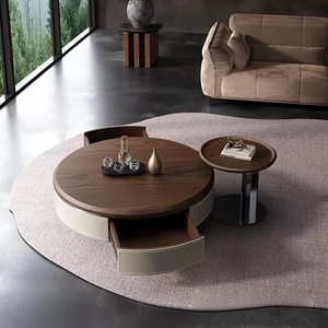 Tavolino da Caffè in <span class=keywords><strong>Legno</strong></span> Massello Moderno e Minimalista di Lusso Leggero con Pelle Selvatica, Combinazione Rotonda <span class=keywords><strong>per</strong></span> Soggiorno, Formato Piccolo <span class=keywords><strong>per</strong></span> la Casa - Product Image 6