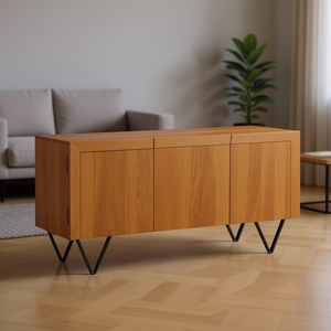 Solid Mango Wood <b>Sideboard</b> Light Stained Finish Powder Coated Steel <b>Legs</b> Living Room Furniture Modern Design - Product Image 2