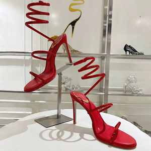 Zapatos de Diseñador de Moda, Sandalias de Tacón Alto Rojas con Tiras en el Tobillo, Sandalias Populares para Mujer, Sandalias de Tacón Delgado - Product Image 1