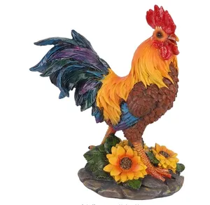 Resin animal Rooster Yard Garden statue Farmhouse animal chicken Sunflower Country barn decoration