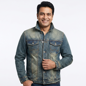 OEM High Quality Custom <b>Men's</b> Denim <b>Jacket</b> Casual Fashion Button Coat Zipper Closure <b>Light</b> Reversible Spring Plus-Size - Product Image 1