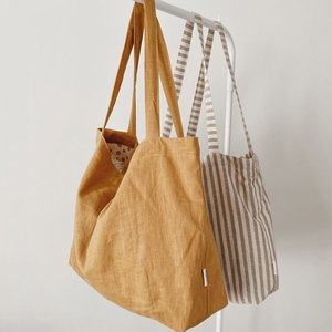 Bolsa francesa de lino 100% para bebé, bolsa de compras reutilizable ecológica con estilo de dama para uso en la <span class=keywords><strong>playa</strong></span>, bolsa de moda para mamá - Product Image 1