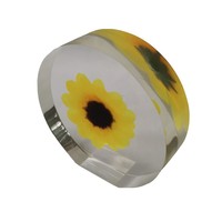 Penghias Meja Akrilik Transparan Bulat Custom dengan Bunga Matahari Terawetkan dalam Resin Lucite, Hadiah Suvenir