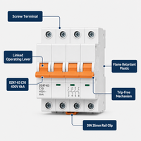 Wanbo-540 DZ47-63 Miniature Circuit Breaker Kurva C 6kA 400V AC 1P 2P 3P 4P MCB Saklar Udara Rel DIN Tahan Api