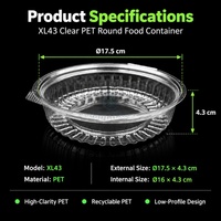 Conteneur alimentaire jetable en PET transparent à charnière, type coquille, avec couvercle plat, pour salades et plats préparés, prix usine