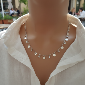 925K Sterling <b>Silver</b> Disc Minimalist <b>Choker</b> Rhinestone Drop Cz Diamond Necklace - Product Image 3