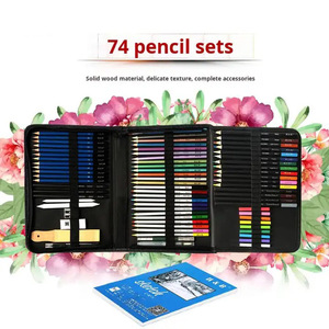 Conjunto de Lápis de Cor Profissionais Solúveis em Água e Oleosos ABI com 74 Peças para Desenho e Pintura, Kit de 12 Cores (24 Unidades) - Product Image 1