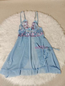 Robe de lingerie babydoll <span class=keywords><strong>en</strong></span> dentelle bleu clair à imprimé lèvres, <span class=keywords><strong>nuisette</strong></span> <span class=keywords><strong>en</strong></span> maille à fines bretelles avec nœud - Product Image 6