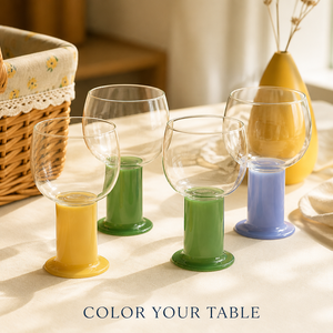 Bicchiere in Vetro Borosilicato Trasparente con Stelo Colorato, Riutilizzabile per Casa, Ristorante, Feste, Bar, Caffè, Succhi, Cocktail, Regalo - Product Image 2