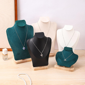 High-End Large Size <b>Wooden</b> Base Necklace Display Bust <b>Mannequin</b> Velvet Cover Model for Jewelry Store - Product Image 5