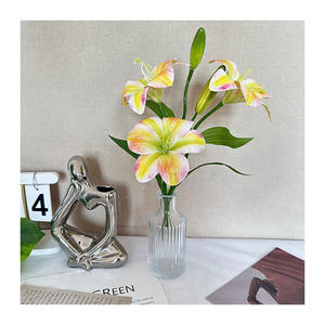 QYY XUANCAO <span class=keywords><strong>3</strong></span> flores <span class=keywords><strong>2</strong></span> brotes tallo largo lirio Stargazer Artificial con <span class=keywords><strong>3</strong></span> cabezas de lirio de tigre para decoración del banquete de boda - Product Image 1