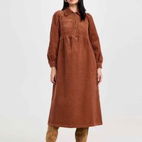 Robe en velours côtelé personnalisée, décontractée, mi-longue, unie, à col rabattu, zippée, à manches longues, pour printemps, automne et hiver