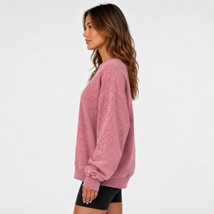 Sudadera de Mujer de Alta Calidad con Lavado Ácido, Forro Polar de Algodón, Puños Acanalados, Hombros Caídos, Estilo Urbano, Sudadera de Moda para Mujer con Lavado Ácido - Product Image 2