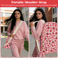 Sac à linge de voyage personnalisé extra large en toile robuste avec cordon de serrage, imprimé fraises, pour vêtements sales