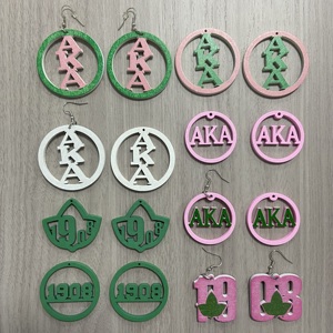 Pendientes de Madera con Diseño de Zeta Phi <span class=keywords><strong>Beta</strong></span>, Hechos a Mano, Sin Acabado, Cortados con Láser, en Azul, Negro y Blanco, Joyería Vintage Personalizada al por Mayor - Product Image 3
