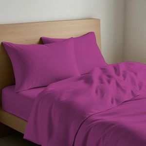 Juego de Sábanas de Algodón Fucsia Tamaño Super King con Fundas de Almohada Incluidas - Product Image 3