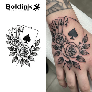 Autocollant de tatouage semi-permanent Boldink personnalisé, réaliste, effet cartes à <span class=keywords><strong>jouer</strong></span>, motif rose, imperméable, longue durée (2 semaines), encre Jagua - Product Image 1
