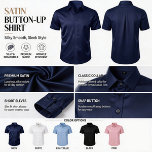 Camicie Casual da <span class=keywords><strong>Uomo</strong></span> in <span class=keywords><strong>Raso</strong></span>, Nuove, Personalizzate, Anti-Piega, Nere, a Maniche Corte, per Ufficio e Personale Aziendale, con Bottoni - Vendita all'Ingrosso - Product Image 4