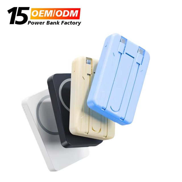 New Product Mini Power Bank Fast Charge 10000mAh Wireless Magnetic Portable Built-in Cables Power Bank 15W Wireless Power Bank