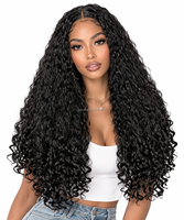 Perruque mi-tête 3-en-1 synthétique sans colle, bouclée Yaki, noire, avec mèches, en fibres protéinées, style afro crépu bouclé et volumineux, pour femmes noires