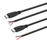 Câble Pigtail à extrémité ouverte avec gaine en PVC, personnalisable, USB Type-C mâle vers femelle, 2/4 conducteurs dénudés