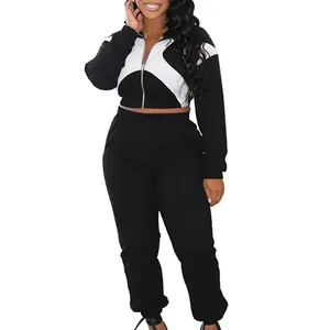 Custom design women cotton 2024, ladies Black tracksuit set your own fleece breathable track jogger sweat suits/