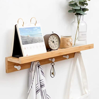 Étagères flottantes à un seul niveau, crochets en métal, support mural en bois de bambou pour la décoration de la maison, pour la salle de bain, le salon, options multi-tailles
