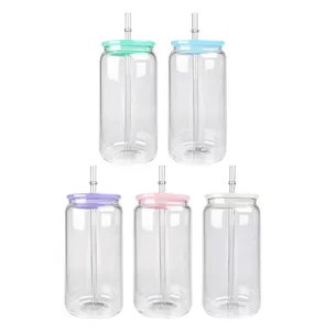 Usa Magazijn 16Oz Gekleurd Plastic Deksel Sublimatie Helder Frosted Bierblikje Glas Voor Waterwijnbier Cocktails Ijskoffie