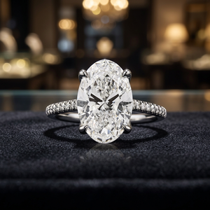 Bague de fiançailles classique en or plaqué 14 carats avec diamant ovale de 4,20 carats cultivé en laboratoire, clarté incolore/VS, largeur 1,8 mm - Product Image 2
