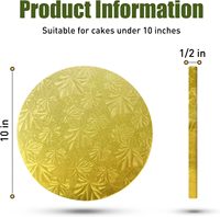 Plateau à gâteau doré robuste de 10 pouces, 1/2 pouce d'épaisseur, entièrement recouvert, imperméable et résistant à l'huile, pour gâteaux à étages lourds