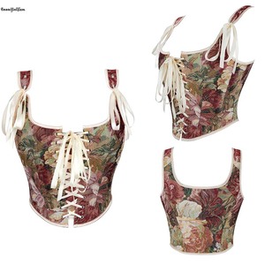 Noeud papillon bandoulière <span class=keywords><strong>femmes</strong></span> Bustier peinture à l'huile <span class=keywords><strong>Mona</strong></span> gilet sans manches débardeur bleu kaki marron Corset haut rétro Bodyshaper - Product Image 6