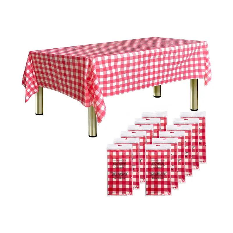 Nappe jetable en plastique à carreaux ODM pour les couvertures de table rectangulaires de 8 pieds de long événements fêtes Premium imperméable 108x54 rouge