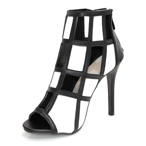 Botines de tacón alto con punta abierta y diseño hueco a cuadros, modernos, para primavera/verano, talla grande 43, con cremallera trasera. - Product Image 5