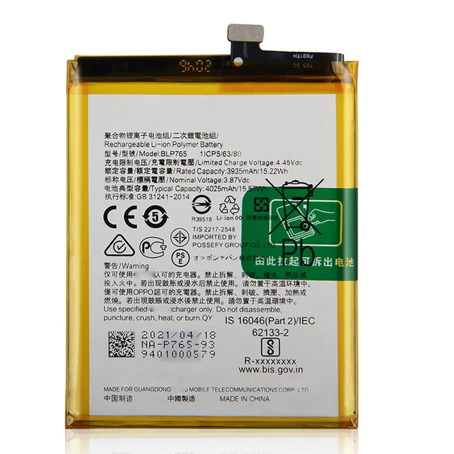 Original Factory Mobile Phone Li-thiumbattery Battery BLP765 for oppo A91 Replacement Mobile Phone Battery
