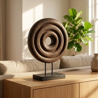 Sculpture circulaire en bois massif sculptée à la main, ornement décoratif en bois ondulé avec support métallique pour la maison