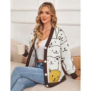 FOXA <b>Cat</b> Knit <b>Cardigan</b> Women Oversized Chunky Button Down Autumn Casual Kawaii Sweater With Cartoon Print Anti Pilling - Product Image 6