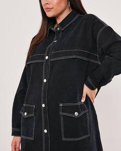 <span class=keywords><strong>Chaqueta</strong></span> negra <span class=keywords><strong>de</strong></span> talla grande con logotipo personalizado para <span class=keywords><strong>mujer</strong></span> <span class=keywords><strong>gorda</strong></span> <span class=keywords><strong>Chaqueta</strong></span> vaquera larga <span class=keywords><strong>de</strong></span> moda fresca para <span class=keywords><strong>mujer</strong></span> con <span class=keywords><strong>punto</strong></span> blanco en contraste - Product Image 3