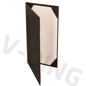 Moderna Carpeta de Menú de Cuero PU Negro de Dos Pliegues para Restaurantes de Alta Cocina - Product Image 2