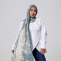 Foulard Hijab Modal Vela à motif pied-de-poule marron et crème, long, imprimé floral, avec logo personnalisé du fabricant
