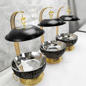 Chảo giữ nóng thức ăn bằng thép không gỉ 8.0L hình tròn, dùng điện/gas, dành cho khách sạn, tiệc cưới, màu vàng đen, có tùy chọn 8L - Product Image 4