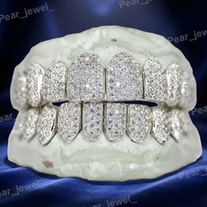 Export Quality Trendy Hip Hop VVS Moissanite <b>Diamond</b> Dental Grillz Set 925 <b>Silver</b> <b>Teeth</b> Caps for Daily Wear Available For Sale - Product Image 3