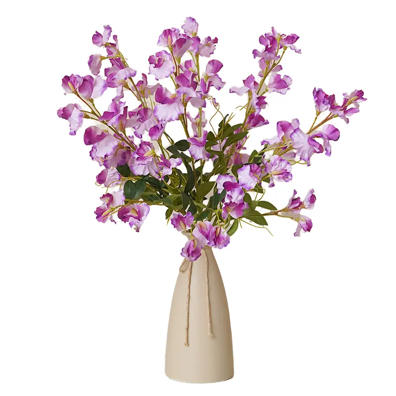 Vente en gros vente en vrac artificielle de haute qualité soie blanc violet bleu glycine vigne en forme de haricot longue tige fleurs suspendues