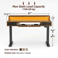 Grand cadre de bureau électrique réglable en hauteur de 55 pouces, marron, avec tiroir, pour bureau, maison, chambre