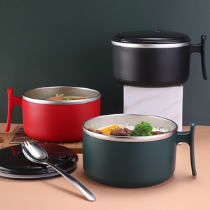 Bol à nouilles instantanées en acier inoxydable 304 avec couvercle, boîte à lunch portable pour étudiants et employés de bureau, gobelet pour repas rapides - Product Image 2
