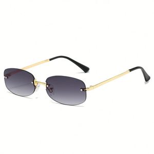 Gafas de Sol Personalizadas con Logotipo, Moda Vintage 2025, Montura Pequeña de Metal para Hombre y Mujer, Protección UV400, Estilo Y2K, Ovaladas sin Montura - Product Image 6